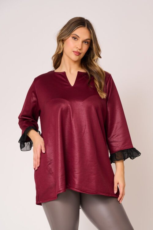 Μπλούζα Δερματίνη Με Διαφάνεια Lyla Μπορντό