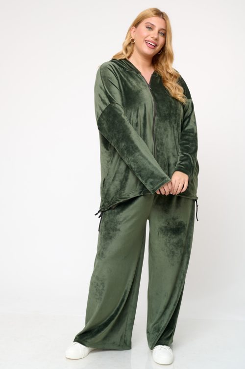 Ζακέτα Φόρμας Με Κουκούλα Βελουτέ Λαδί Martina