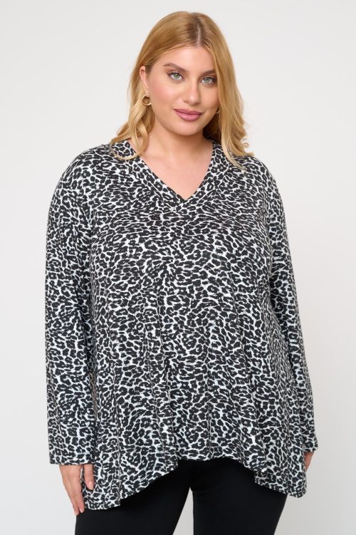 Μπλούζα Μακριά Ελαστική με V Katerina Leopard