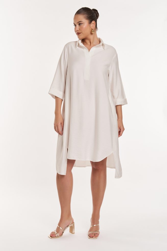 Φόρεμα Κρεπ με Γιακά Clara Off White