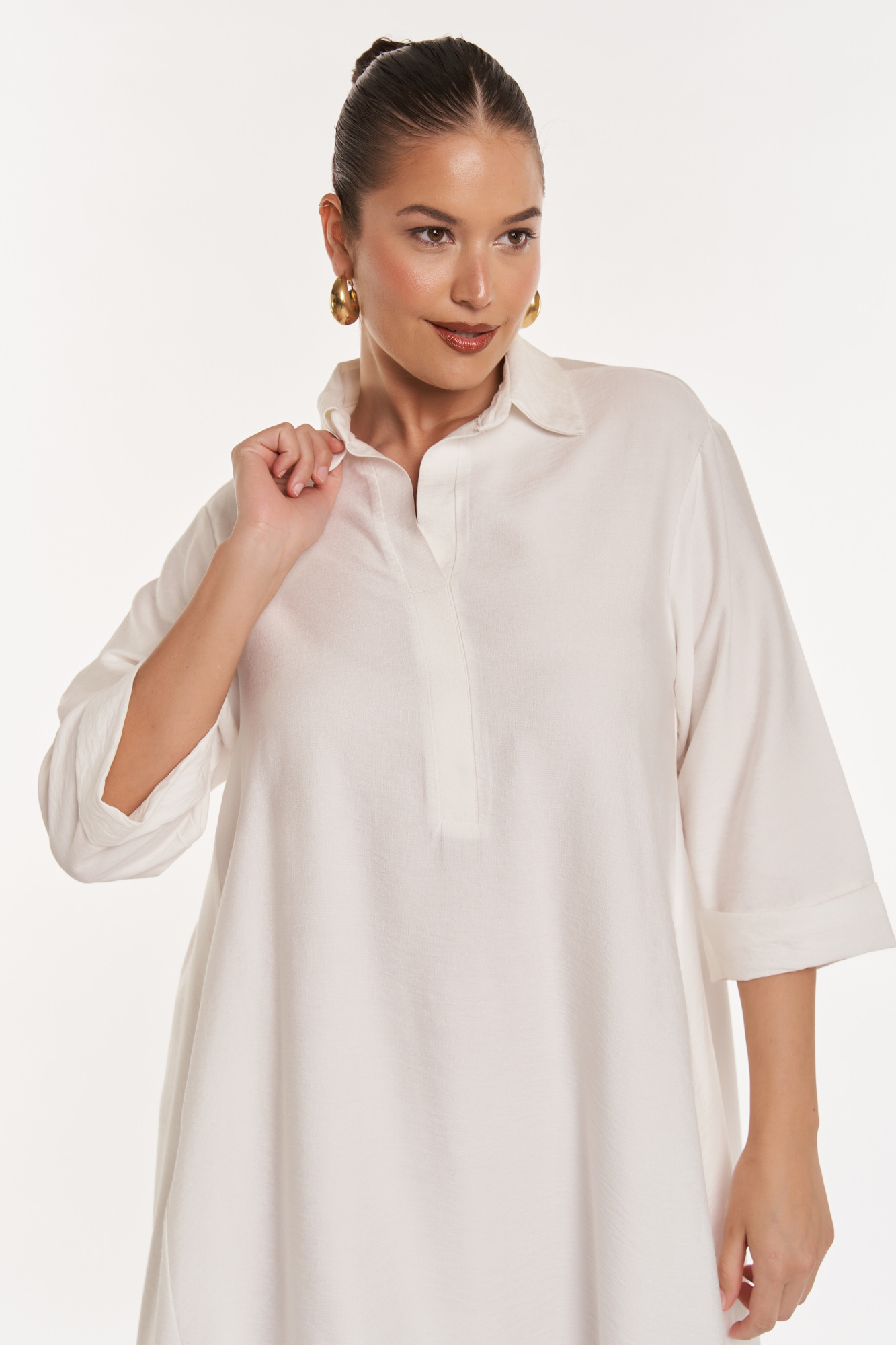 Φόρεμα Κρεπ με Γιακά Clara Off White