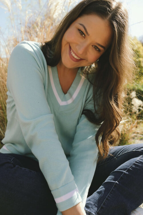 Μπλούζα Βαμβακερή Πλεκτή με V Lillian Aqua