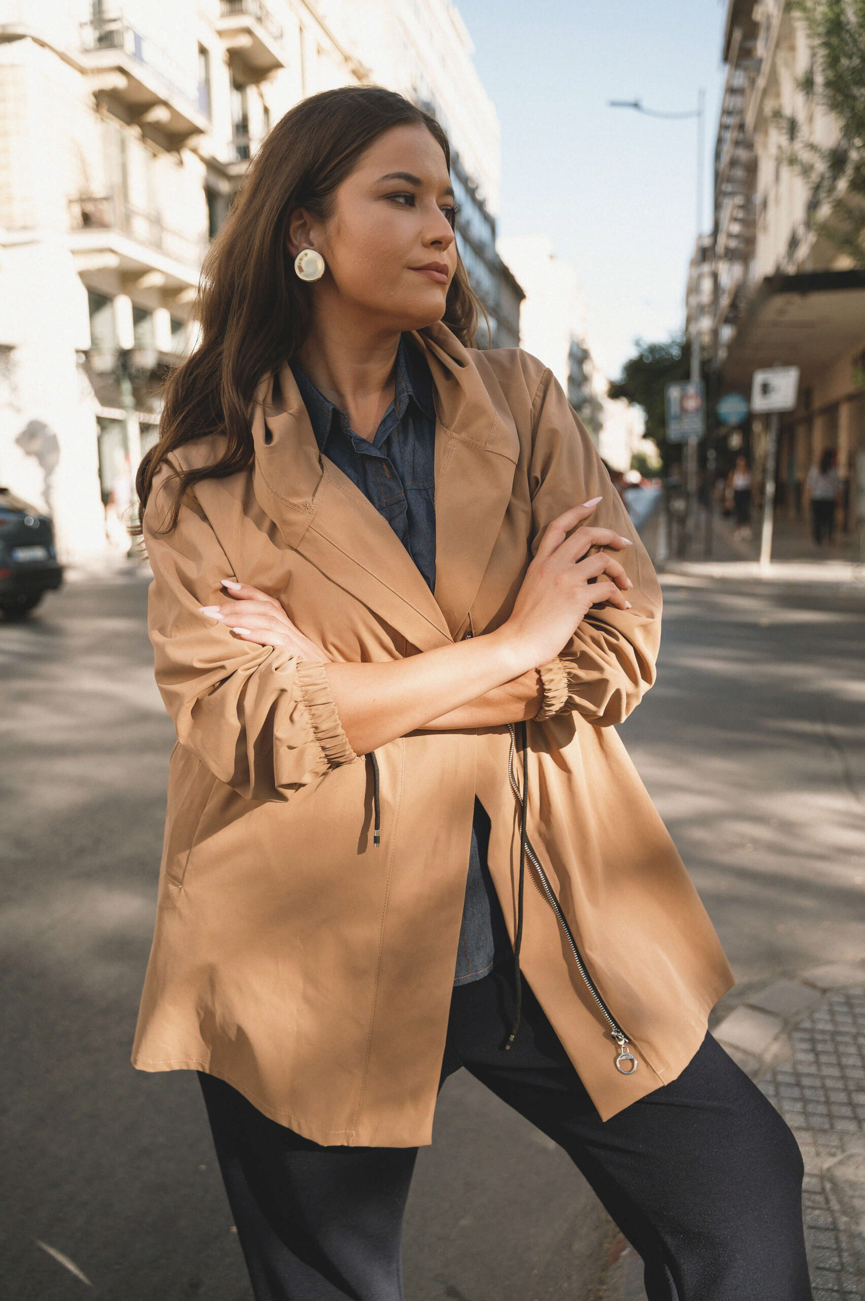 Παρκά με Κουκούλα και Ρυθμιζόμενη Μέση Cindy Κάμελ