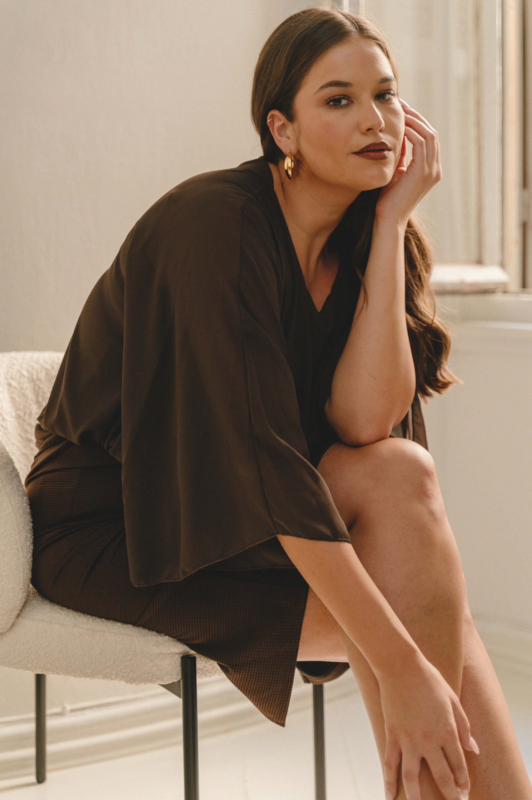 Τουνίκ με Τοπ και Φαρδιά Μανίκια Luna Καφέ