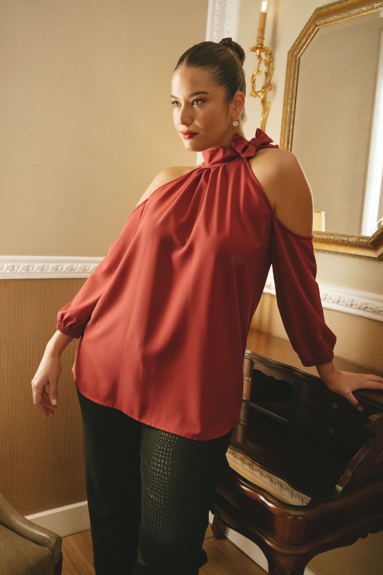 Πουκαμίσα Έξω Ώμοι και Δέσιμο Mary Μπορντό