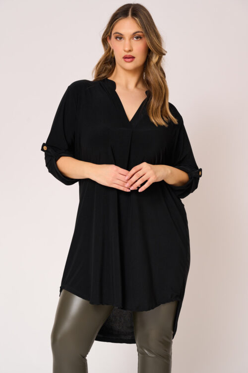 Ασύμμετρη Ελαστική Πουκαμίσα V Klelia Μαύρο