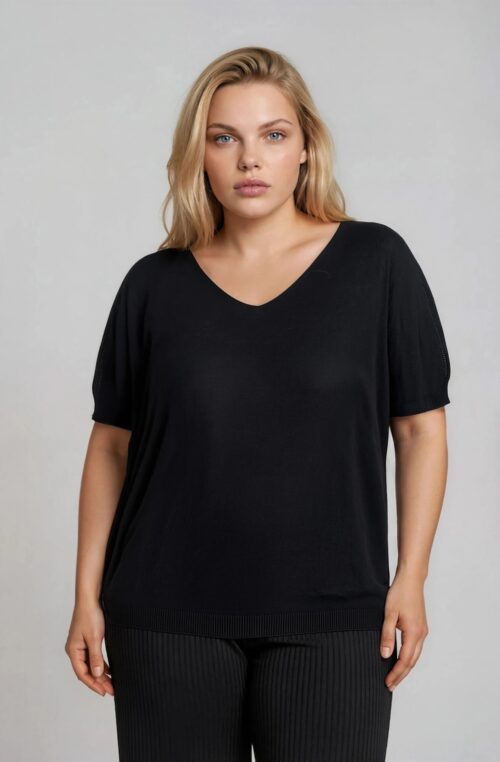 Μπλούζα Ελαστική Πλεκτή με V Curpo Μαύρο
