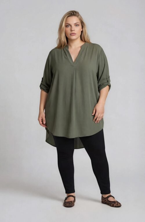 Ασύμμετρη Ελαστική Πουκαμίσα V Klelia Λαδί
