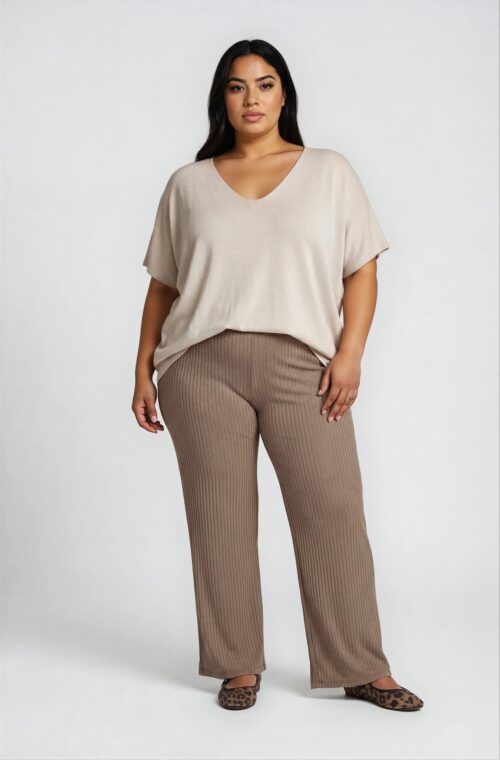Μπλούζα Ελαστική Πλεκτή με V Curpo Μπεζ