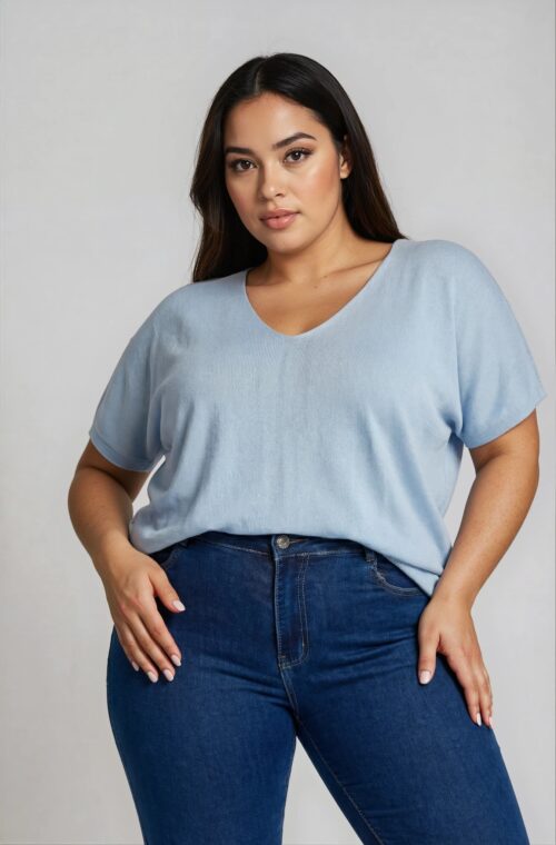 Μπλούζα Ελαστική Πλεκτή με V Curpo Σιέλ