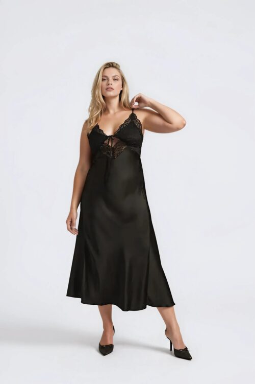 Midi Σατέν Φόρεμα με Δαντέλα Evelina