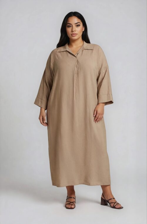 Φόρεμα Κρεπ με Γιακά Popi Μπεζ