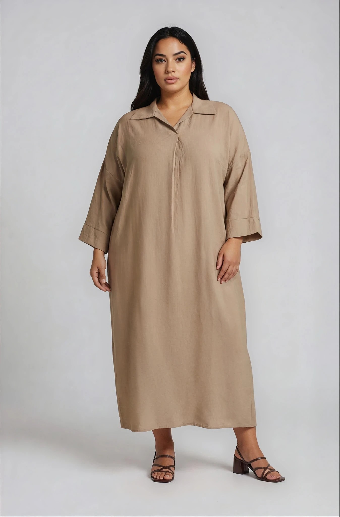 Φόρεμα Κρεπ με Γιακά Popi Μπεζ