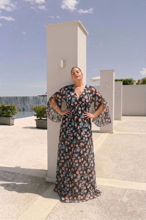 Maxi Φόρεμα Μουσελίνα Muse Floral Μάυρο
